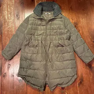 카키 퀼팅 롱 다운 자켓 더블 지퍼