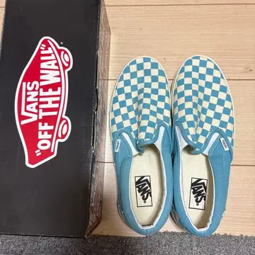 VANS 체크 무늬 슬립온 스카이블루/베이지