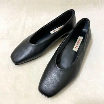 barclay 블랙 가죽 스퀘어토 펌프스 천연 가죽 일본제