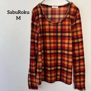 사브르크 체크 무늬 긴팔 상의 오렌지 M