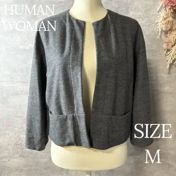 휴먼 우먼 울 카르제 니트 노카라 자켓 그레이 M 사이즈
