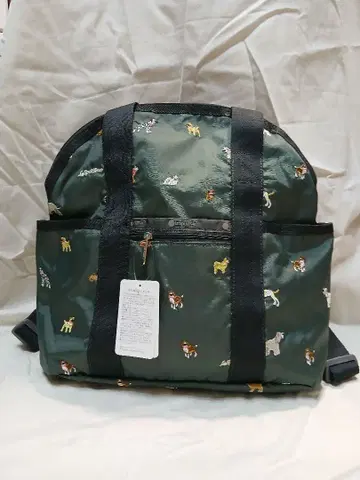 동물 패턴 자수 다크 그린 백팩