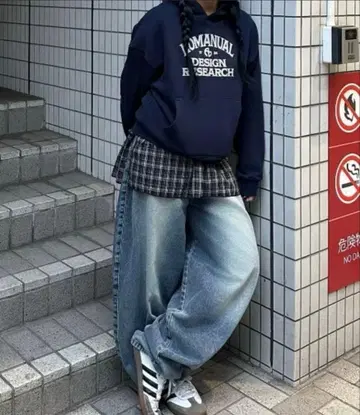 [ Chikashitsu + ] 슈퍼 배기 데님 팬츠