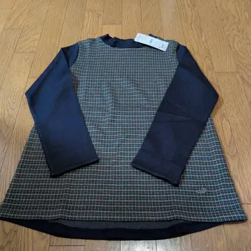 네이비 체크 무늬 긴팔 튜닉 M 사이즈
