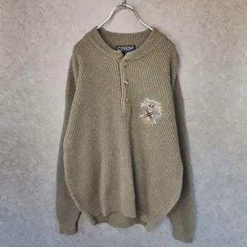 [ CINESE 자수 울 니트 스웨터 L ] 구제 의류 레트로 빈티지