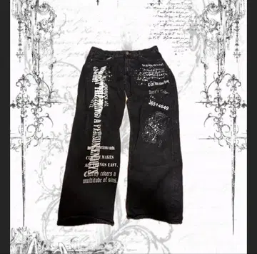 헤이세이 y2k 블랙 데님 배기 팬츠