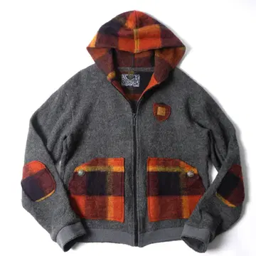 이탈리아제 USUALIS 후드 부착 울 자켓 엘보우 패치 콤초 버튼 XL