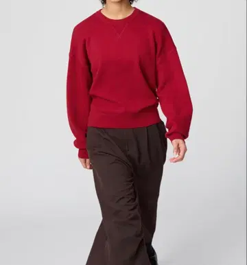 유니클로C 스무스 코튼 크루넥 스웨터 니트 15 레드 빨간색 XL