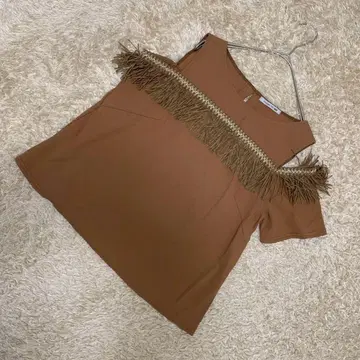 [ 새상품급 ] 비아지오 블루 프린지 장식 상의 브라운 2