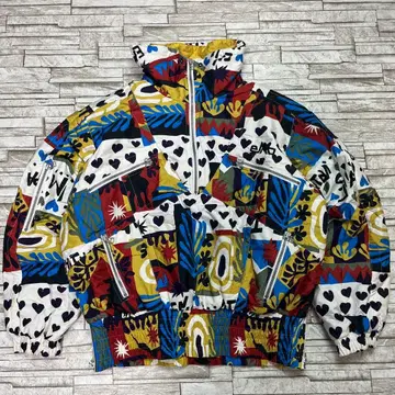 70s 80s 서독제 ELHO 하프 지퍼 자켓 충전솜 아트 패턴