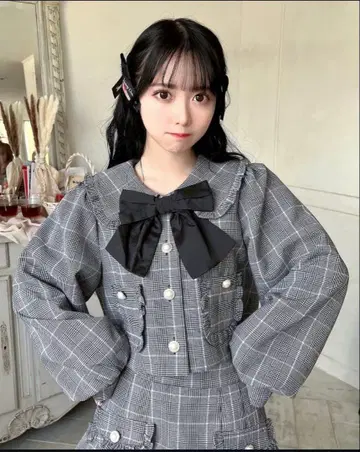 허니시나몬 체크 무늬 셋업