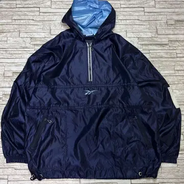 90s 리복 아노락 후드티 네이비 광택 하프 지퍼 XL