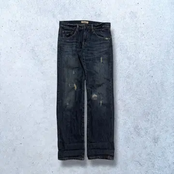 빈티지 데미지 가공 다크 블루 스트레이트 데님
