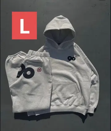 그레이 후드 부착 맨투맨 세트 L