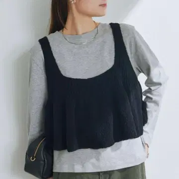 니트 뷔스티에 블랙 레이어드 스퀘어넥 캐주얼