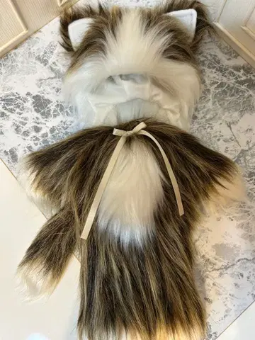 네오 브라이스용 아웃핏 장모 고양이 카페오레 브라운 & 화이트 세트