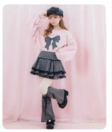 허니시나몬 레그 워머 포함 체크 미니 스커트