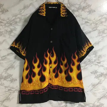 체인 x 파이어  x 체인 양면 프린트 폴리 셔츠 블랙 XL