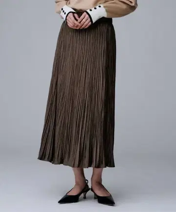 [ UNTITLED ] 스웨이드풍 플리츠 스커트 브라운02