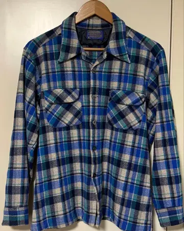 70s PENDLETON 체크 무늬 플란넬 셔츠 울 블루