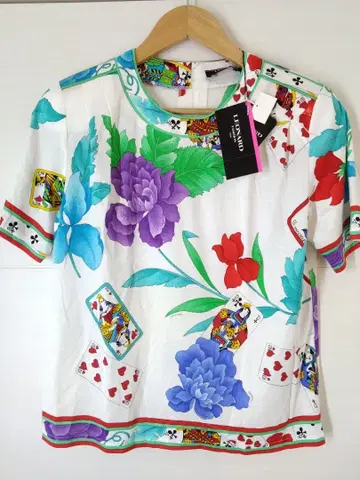 LEONARD 꽃무늬 트럼프 무늬 반팔 상의 t셔츠