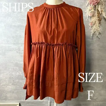 SHIPS 핀턱 스탠드 카라 블라우스 프리 사이즈 테라코타 브라운