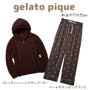 젤라또피케 발렌타인 하트 아란 후드티 & 하트 새틴 롱 팬츠