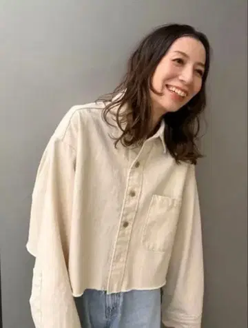 컷오프 숏 데님 셔츠 언그리드