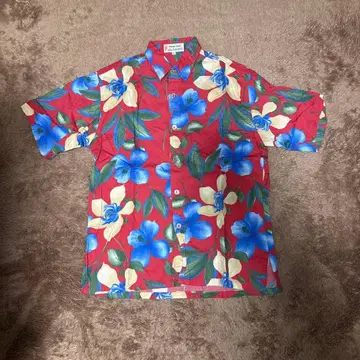 알로하 셔츠 빨간색 꽃무늬 반팔
