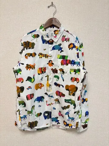 graniph 동물 패턴 긴팔 셔츠 M 고미 타로 콜라보