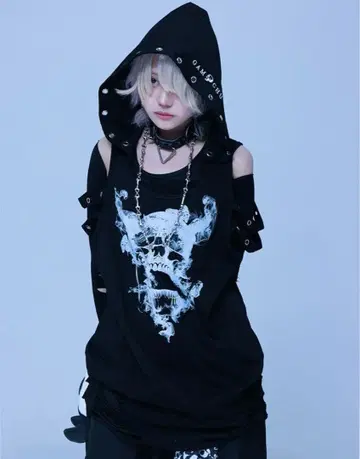 [ Gamchu ] 나는 계속 그늘에 있고 싶어 후드 부착 스컬 탱크탑