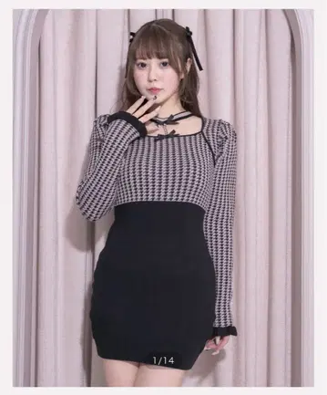 pium 비쥬 초커 니트 원피스 핑크