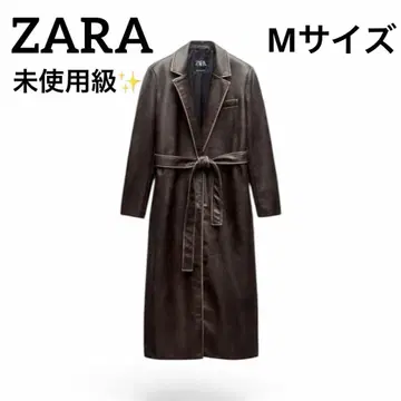 완판템 미사용급 ZARA 데미지 페이크 가죽 롱 코트 M
