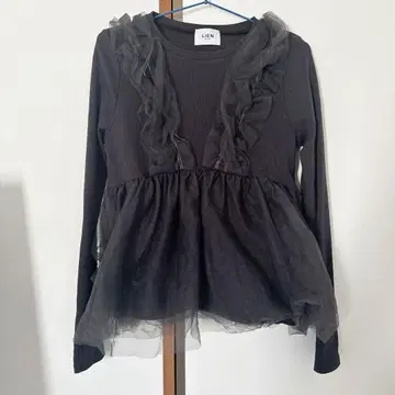 LIEN 프릴 인기 긴팔 상의 다크 그레이