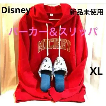 미사용 새상품 Disney 빈티지 빨간색 후드티 & 슬리퍼 XL