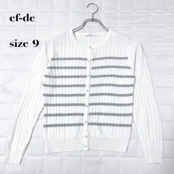 ef-de 보더 리브 가디건 화이트 x 그레이 사이즈 9