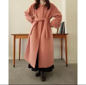 mideal 샤기 롱 코트 핑크