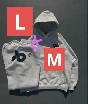 그레이 후드 부착 맨투맨 세트 L