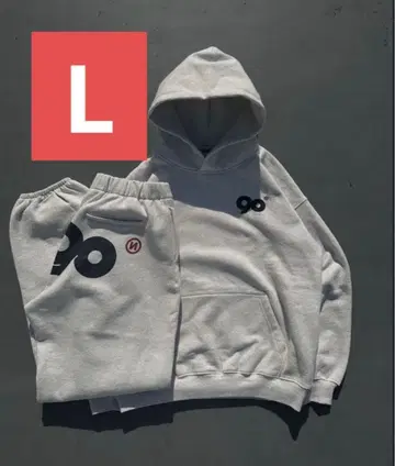 그레이 후드 부착 맨투맨 세트 L