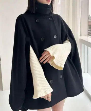 Heather 2way 미들 케이프 코트 블랙