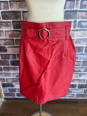 [ 오렌지 주스 ] 소가죽 벨트 타이 스커트 빨간색