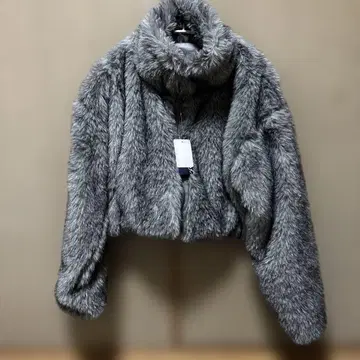 인조 모피 스탠드넥 숏 블루종 M 사이즈 진한 그레이