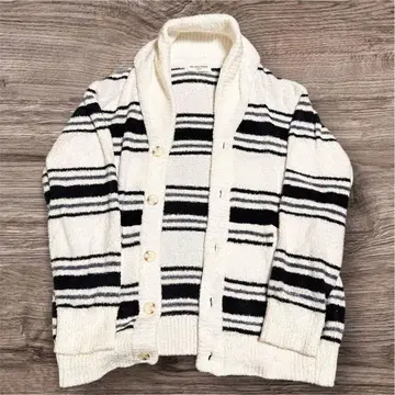 GELATO PIQUE 아이보리 블랙 스트라이프 가디건