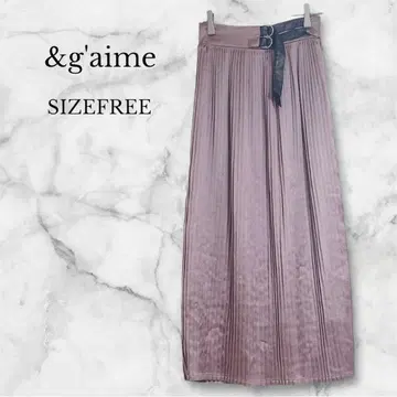 앙제므 플리츠 스커트 롱 벨트 성숙/러블리 광택 걸리시 핑크