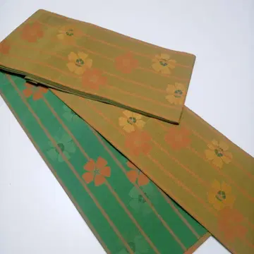 [ 340 ] 올리브 그린과 그린색 꽃무늬 반폭 오비