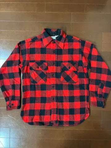 60s JCpenney 블록 체크 울 셔츠 밴드 포함 빈티지 블랙 레드