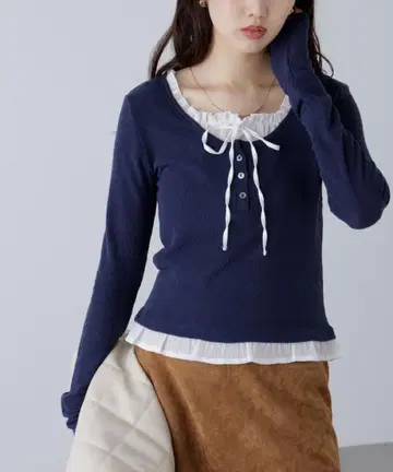 2025 신상 FREE'S MART 니트 프릴 리본 티셔츠