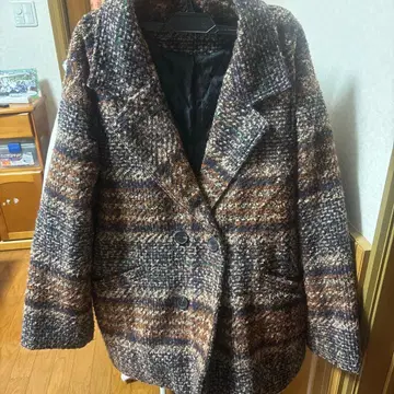 원 웨이 체크 무늬 더블 브레스트 자켓 F