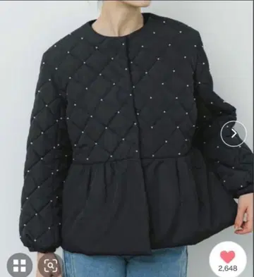 [ L 사이즈 ] coca 펄 퀼팅 페플럼 자켓 블랙