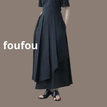 foufou 블랙 플리츠 롱 스커트 벨트 포함